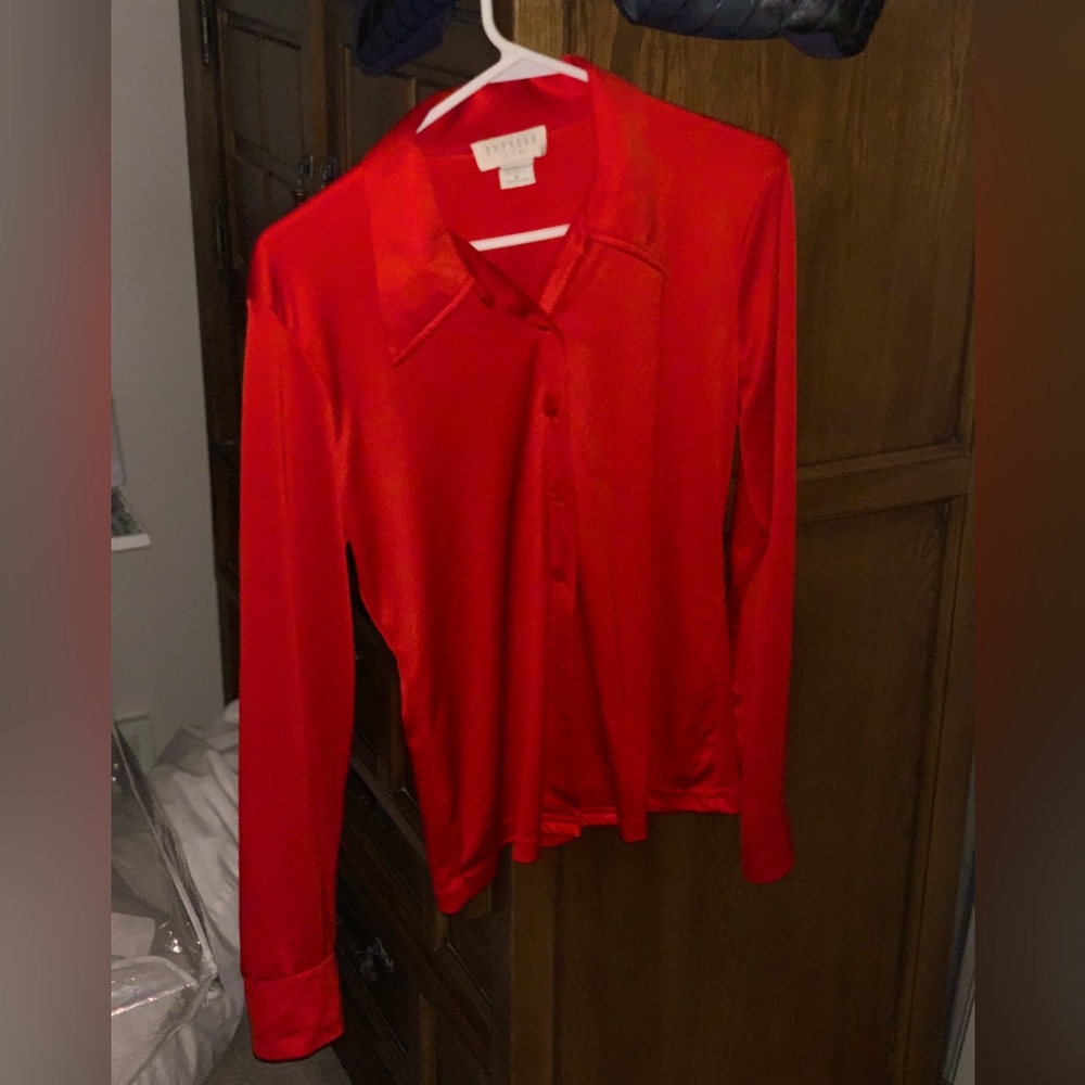 Silk red button down